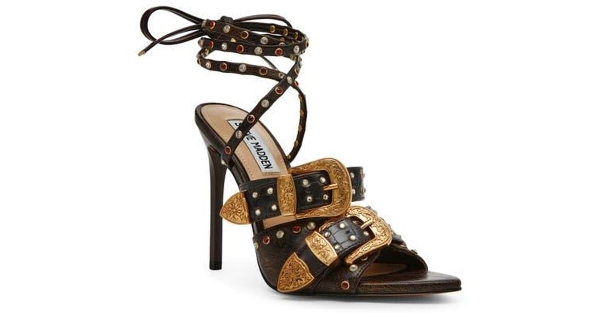Steve Madden Saddle Embellished Ankle Strap Sandal in Black