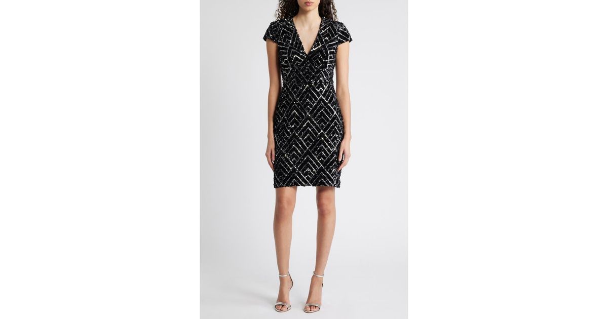 Vince Camuto Sequin Velvet Cocktail Sheath Dress in Black | Lyst