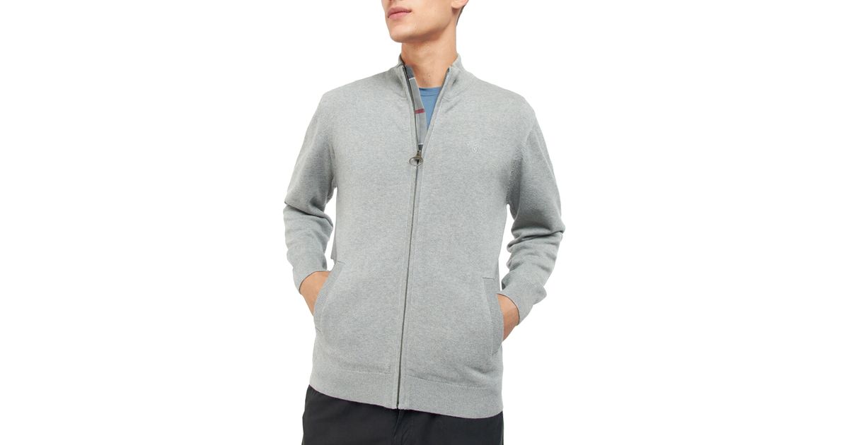 Barbour Cotton Zip Cardigan in Gray for Men Lyst