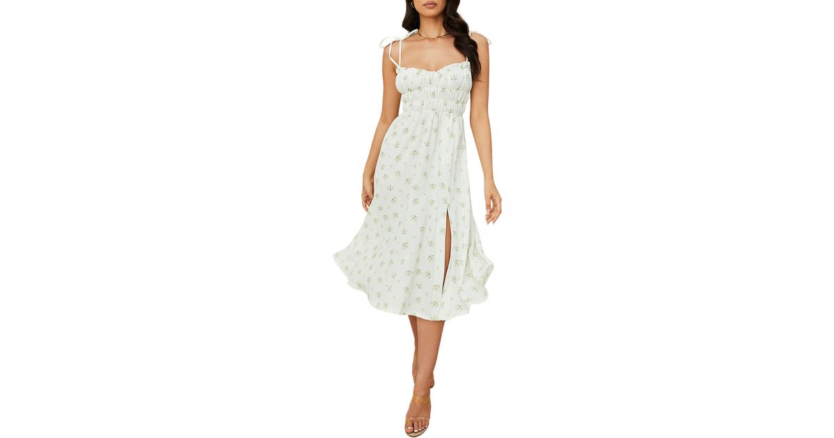 House Of Cb Christabel Shirred Midi Dress in White Lyst
