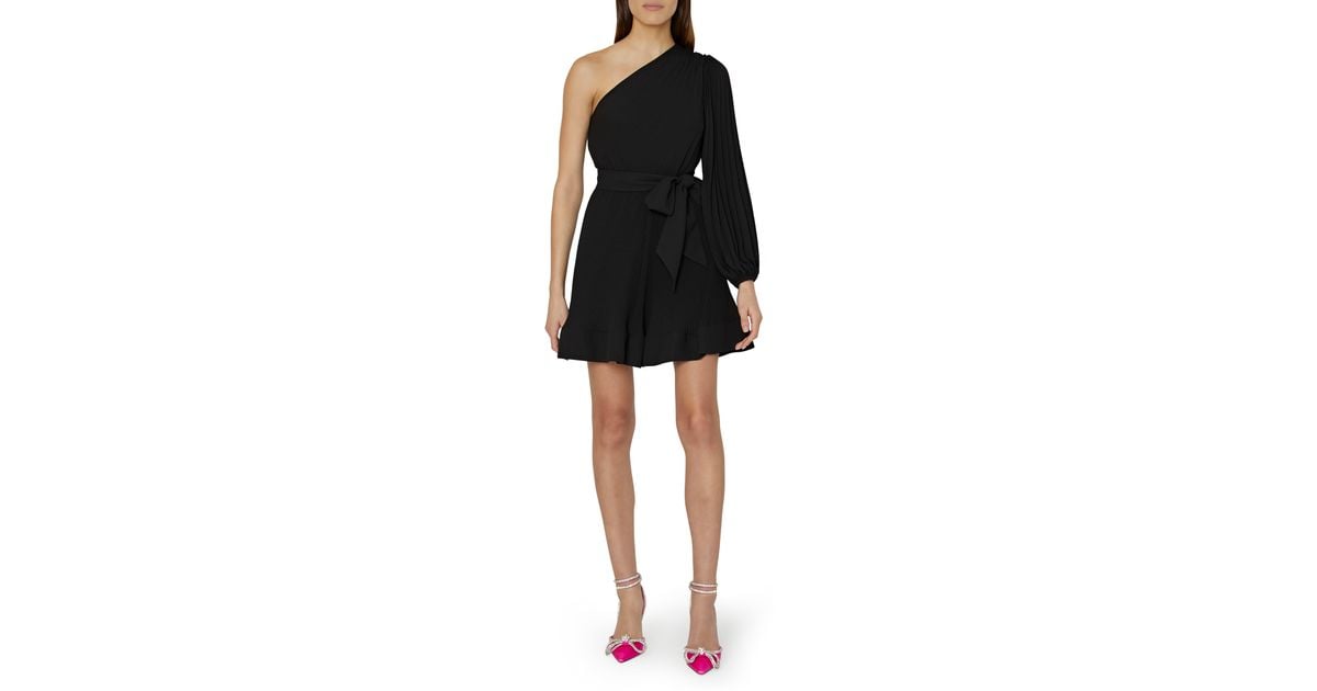 MILLY Linden Pleated One-shoulder Minidress in Black | Lyst