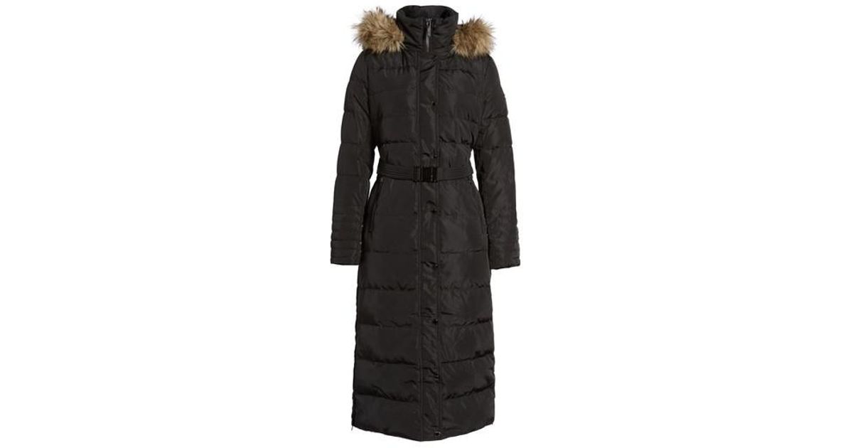 michael kors faux fur trim maxi puffer coat