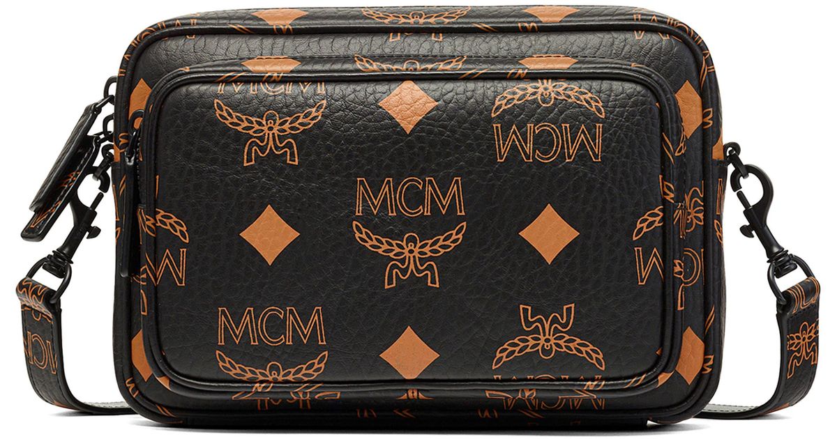MCM Small Aren Visetos Coated Canvas Crossbody Bag in Black for Men Lyst