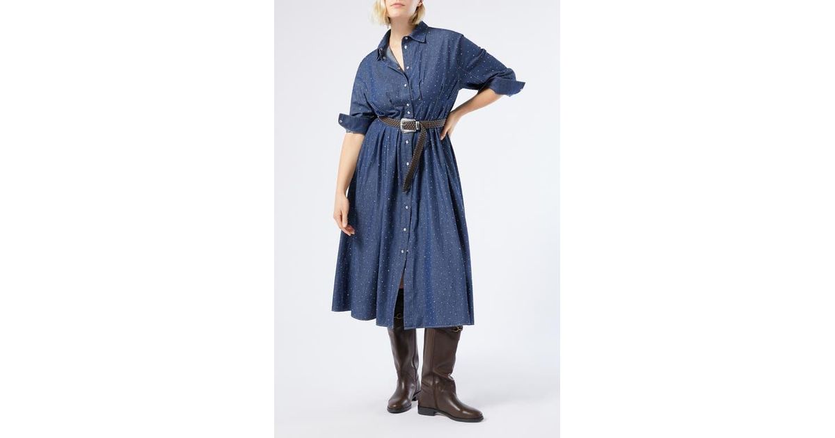 Marina Rinaldi Jimco Rhinestone Detail Long Sleeve Denim Shirtdress in Blue