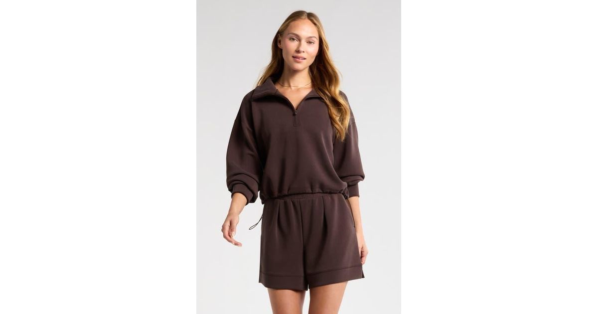 Zenana Scuba Half Zip Pullover With Kangaroo Pockets