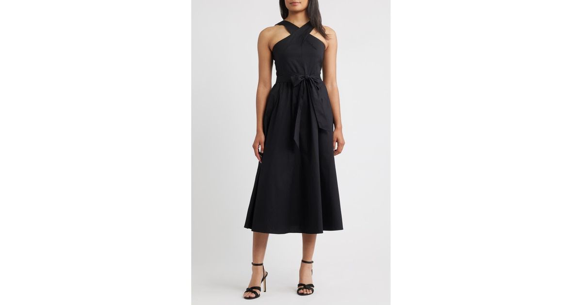 Anne Klein Crisscross Halter Midi Dress in Black | Lyst