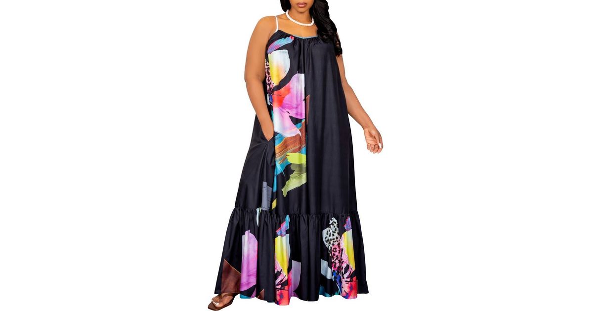 Buxom Couture Floral Print Voluminous Maxi Dress in Blue | Lyst