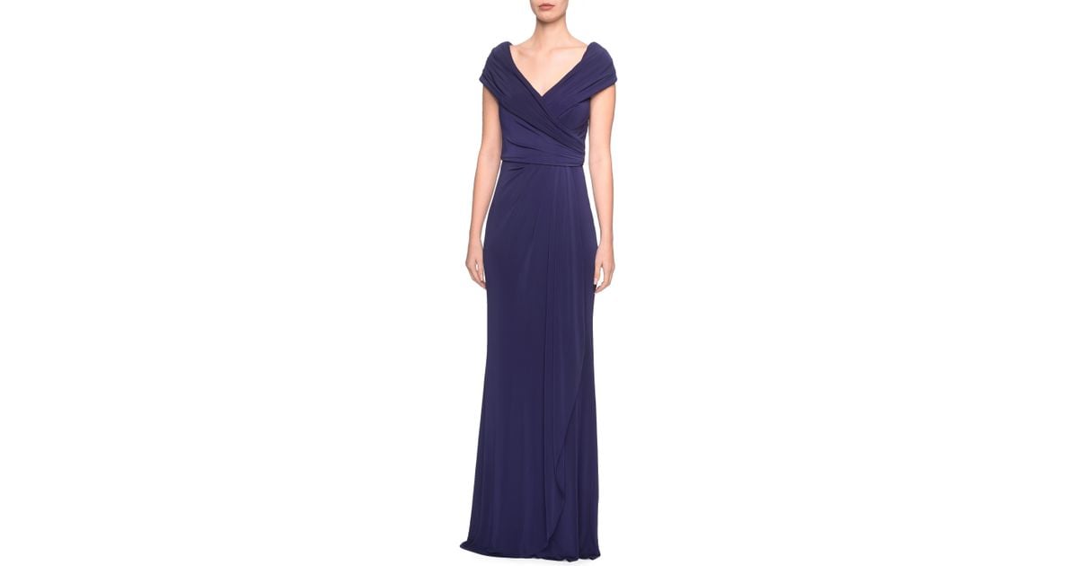 la femme strapless ruched soft jersey gown