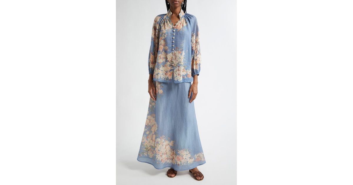 Zimmermann Cascadian Bias Cut Linen Maxi Skirt in Blue | Lyst