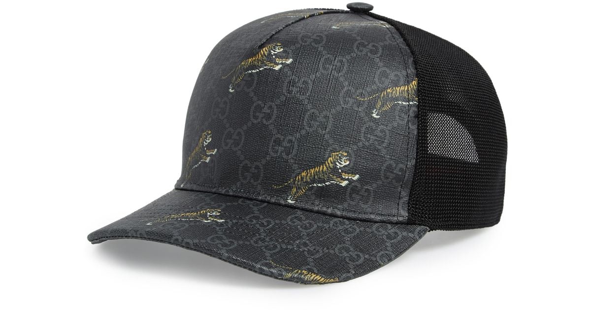 Gucci Canvas Tiger Print Gg Supreme Baseball Cap in Black for Men - Lyst