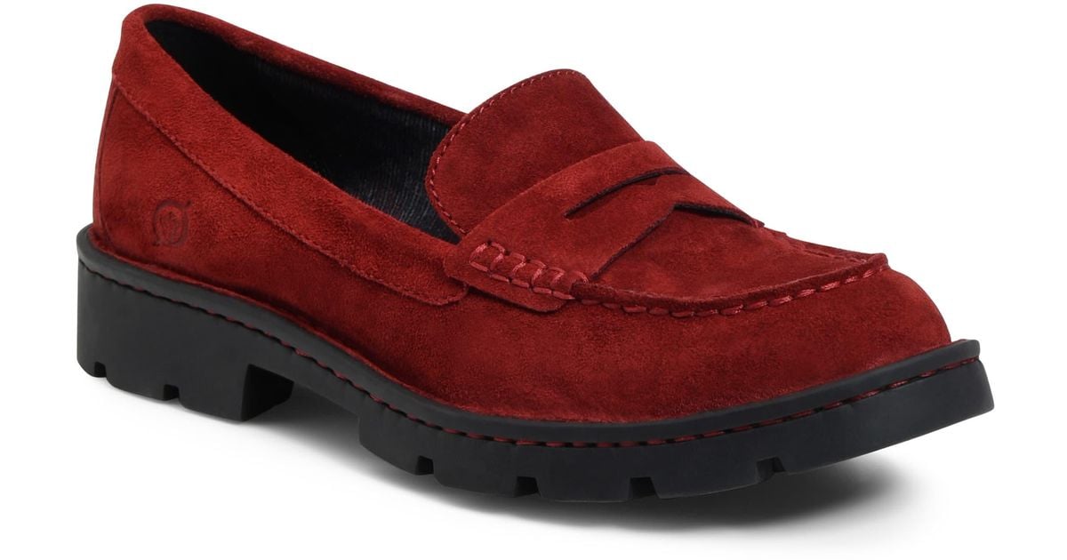 Born Børn Loire Penny Loafer in Red Suede (Red) Lyst