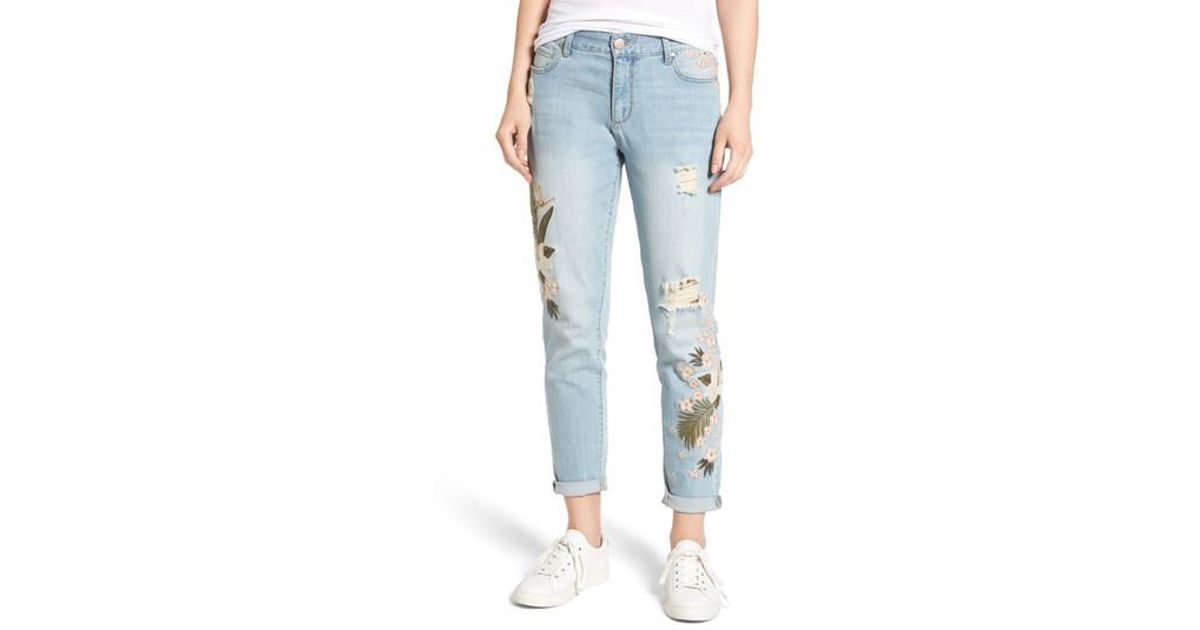 embroidered boyfriend jeans