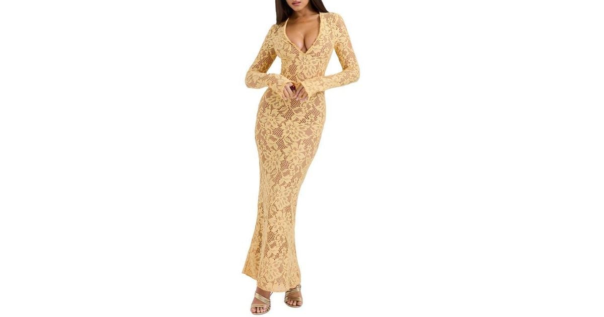House Of Cb Indiana Long Sleeve Lace Maxi Dress in Metallic | Lyst House Of Cb Indiana Long Sleeve Lace Maxi Dress in Metallic | Lyst