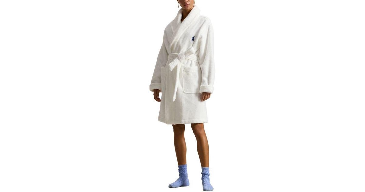 Polo Ralph Lauren Bear Embroidered Terry Cloth Robe in White | Lyst