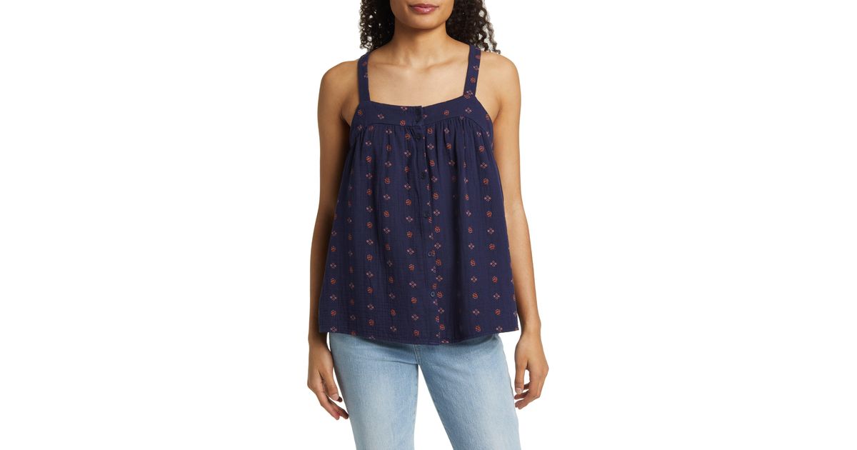 Caslon Caslon(r) Cotton Gauze Buttonup Tank in Blue Lyst