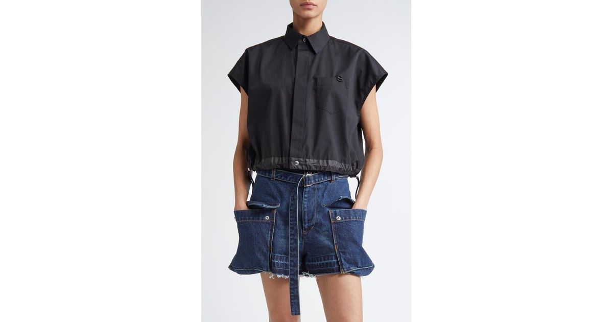 ■sacai■サカイ■Thomas Mason Mixed Media Top■トップス Sacai X Thomas Mason Mixed Media Top in Black | Lyst