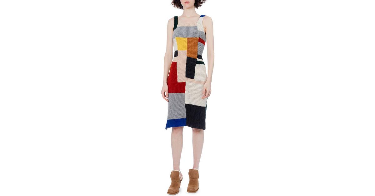 Eckhaus Latta Brickwork Colorblock Merino Wool Blend Sweater Dress in Red | Lyst Eckhaus Latta Brickwork Colorblock Merino Wool Blend Sweater Dress in Red | Lyst