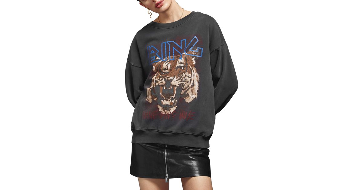 Anine Bing Cotton Tiger Sweatshirt in Black - Lyst