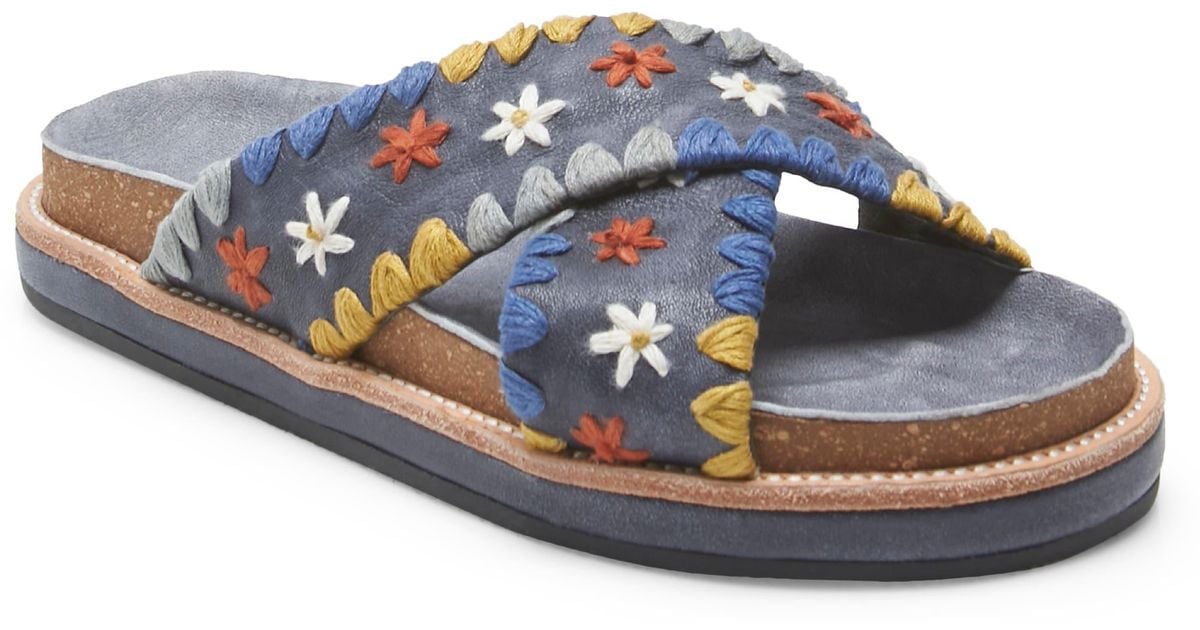 Free People Wildflowers Embroidered Slide Sandal in Blue | Lyst
