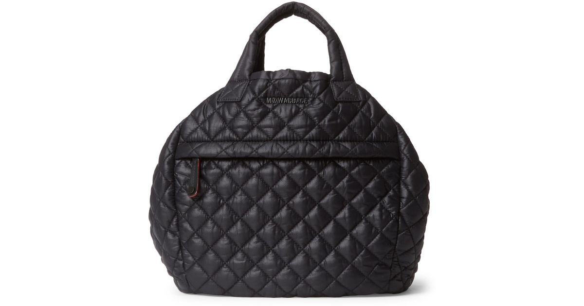 MZ Wallace Metro Water Resistant Nylon Drawstring Bucket Bag in Black