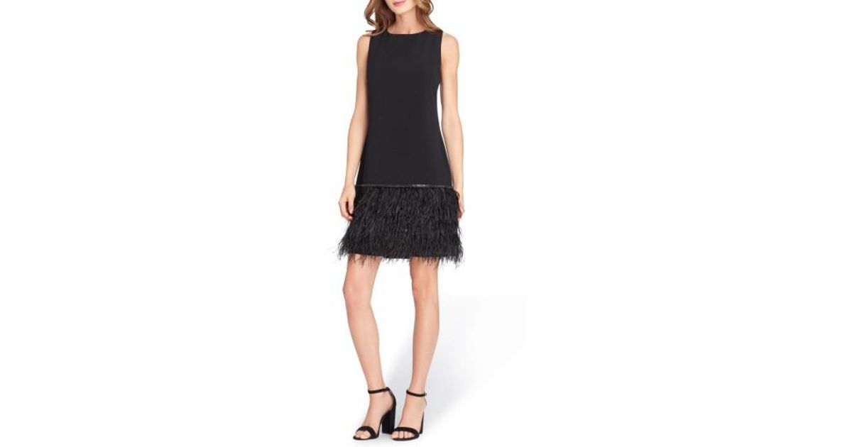 tahari feather trim sheath dress