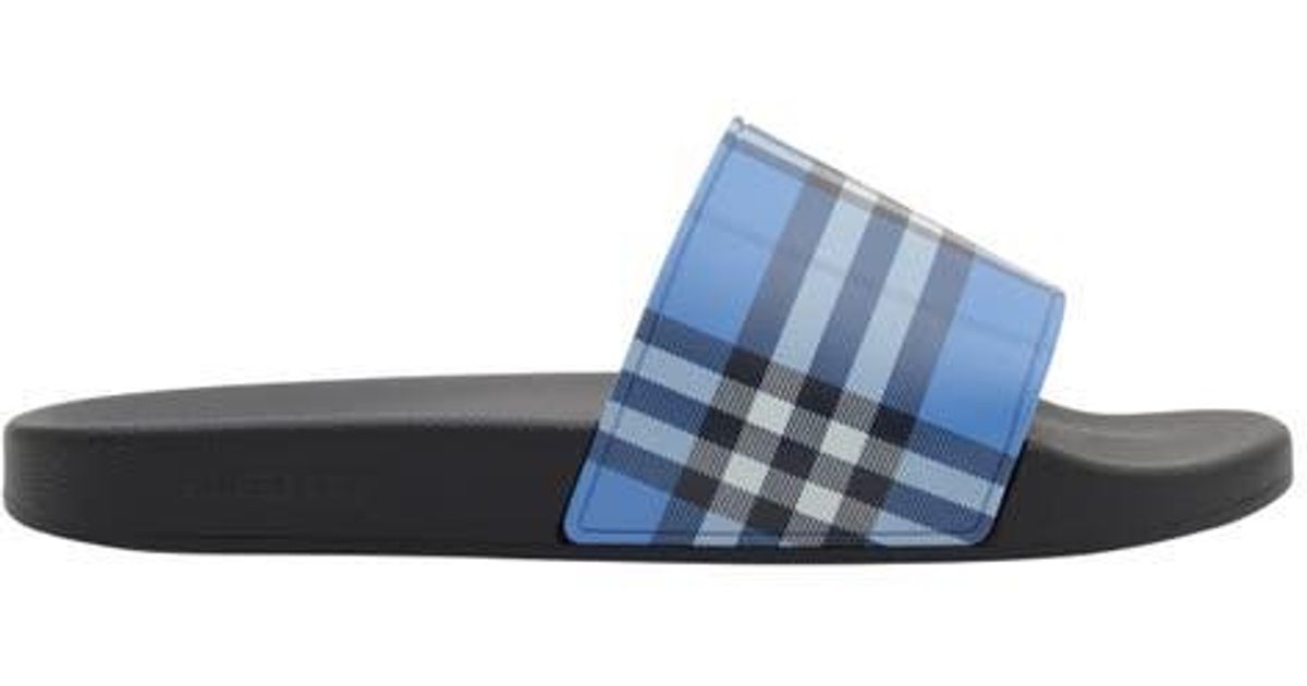 Burberry Furley Check Slide Sandal in Blue for Men | Lyst