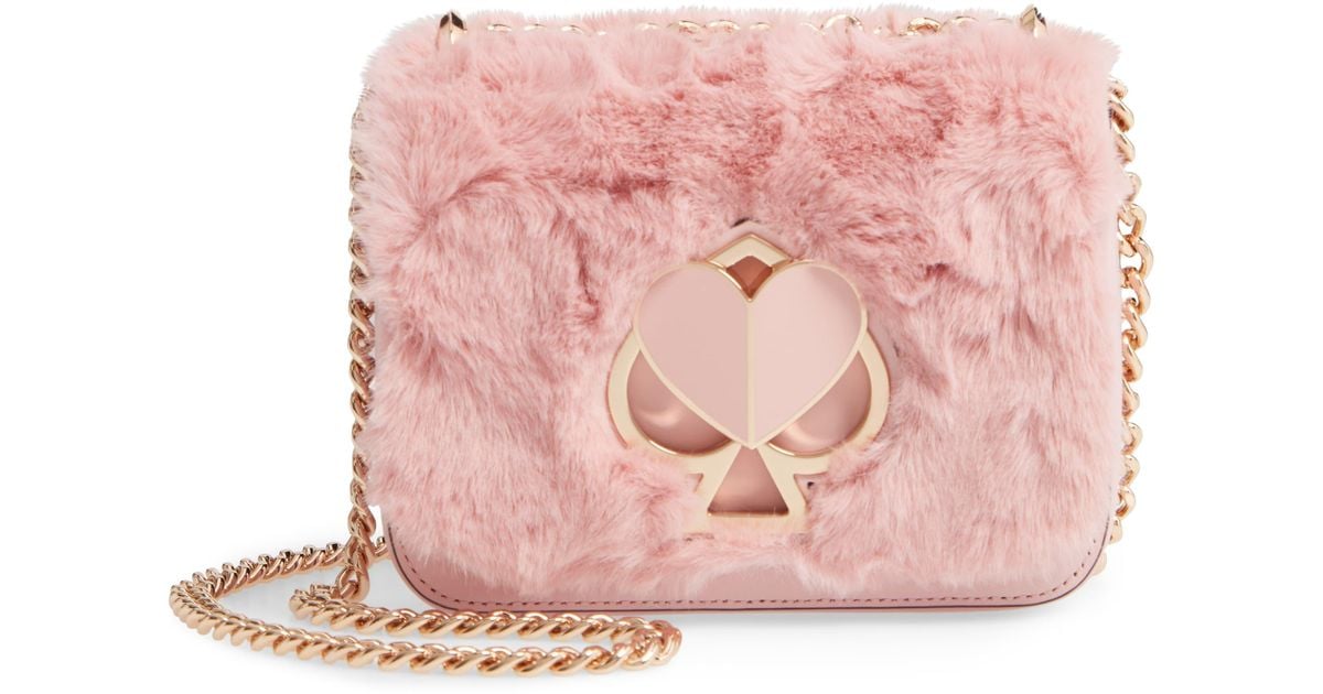 Kate Spade Nicola Faux Fur Twistlock Small Convertible Chain Shoulder Bag  in Pink