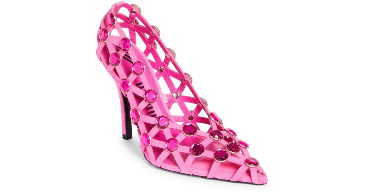 The Attico Grid Crystal Embellished Pointed Toe Pump in Pink | Lyst