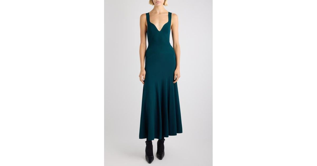 Alaa Mixed Media Fit & Flare Rib Sweater Dress in Blue | Lyst