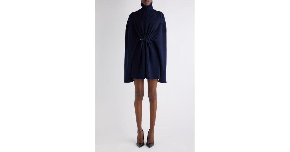 Balenciaga Pinched Long Sleeve Wool Rib Dress in Blue | Lyst