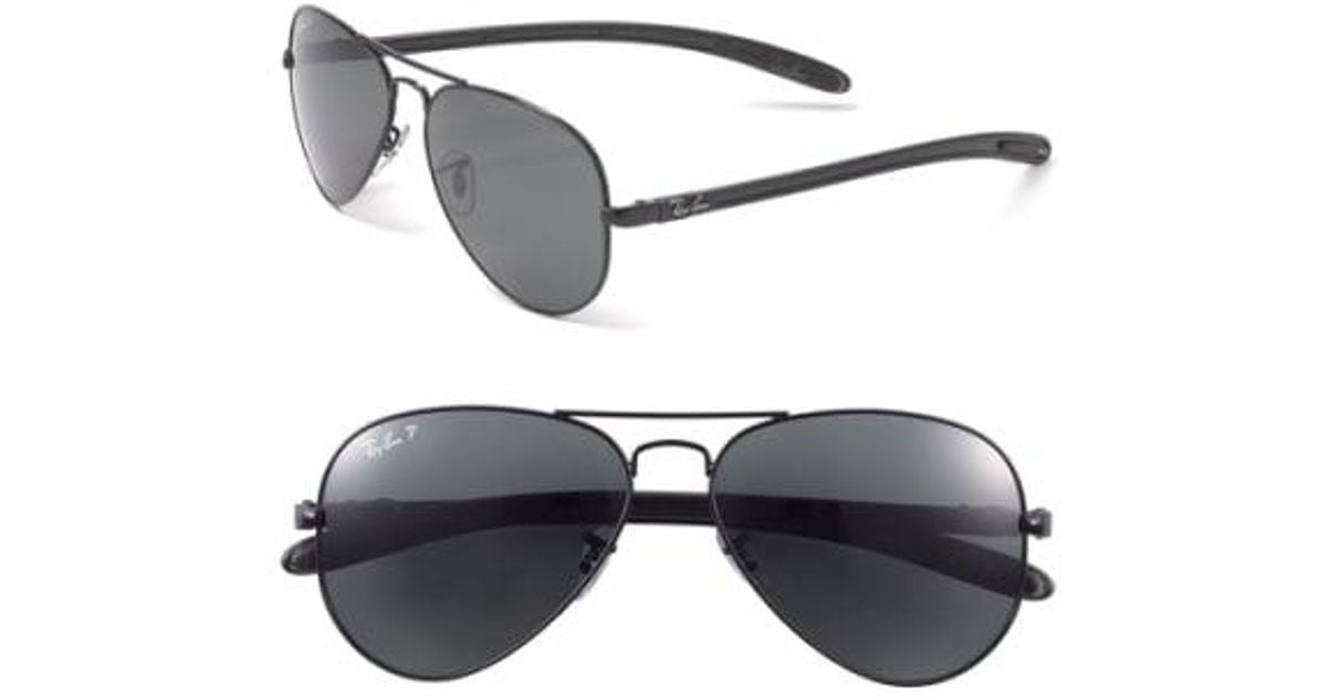 RayBan Tech Polarized Carbon Fiber Aviator Sunglasses in Black for Men