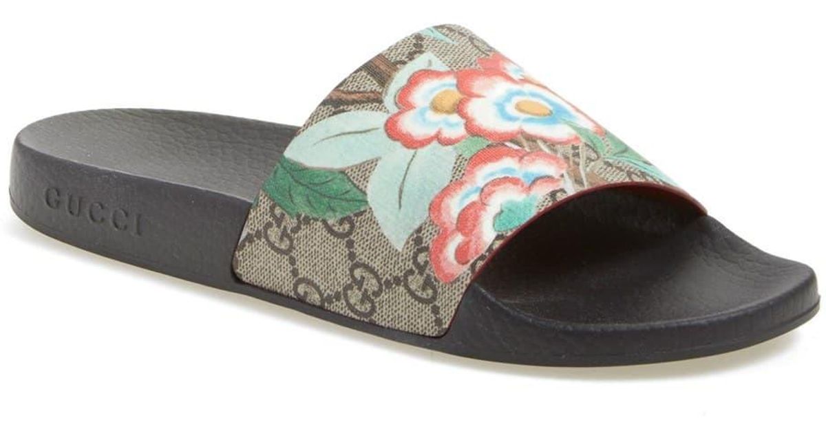 gucci floral print slides