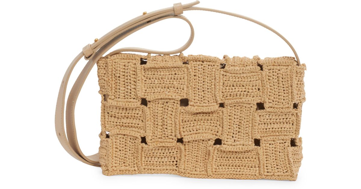 Bottega Cassette Crochet Raffia Shoulder Bag Lyst