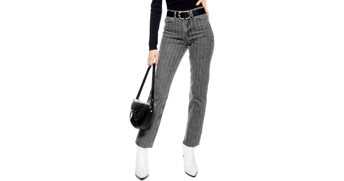 high waisted pinstripe jeans