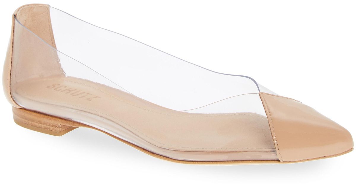 schutz clear pointy toe flat