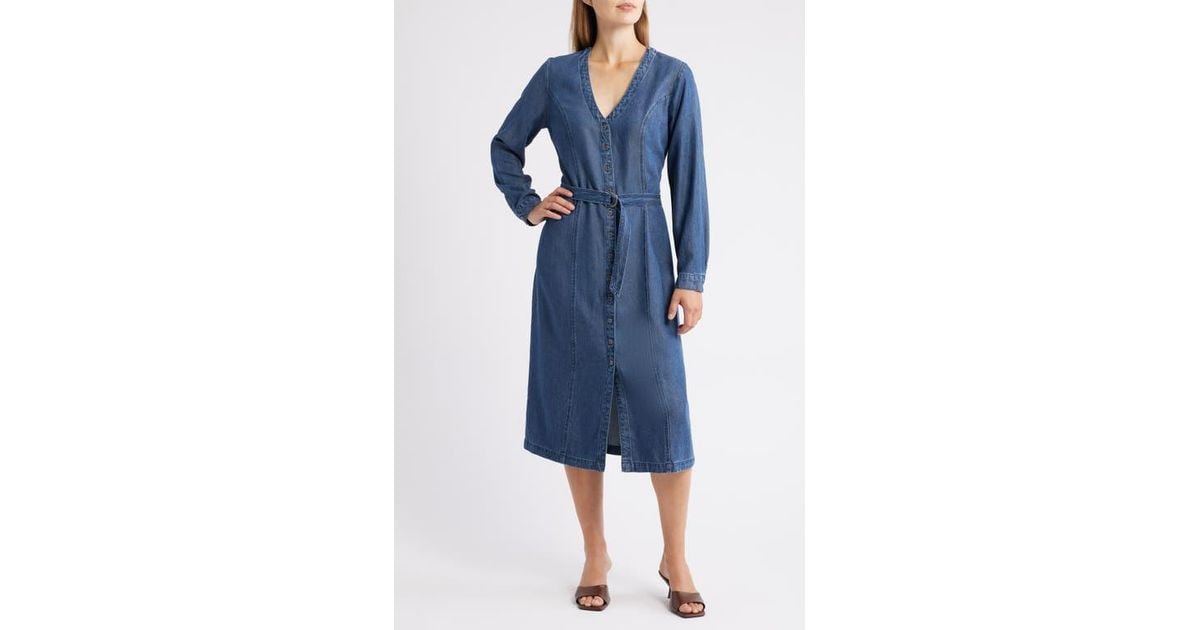 Cloth & Stone Long Sleeve Belted Denim Midi Dress in Blue | Lyst Cloth & Stone Long Sleeve Belted Denim Midi Dress in Blue | Lyst