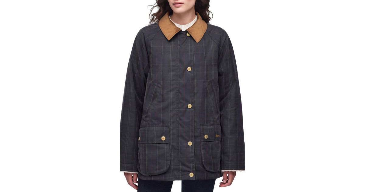 Barbour Swainby Windowpane Plaid Waxed Cotton Barn Jacket in Black Lyst