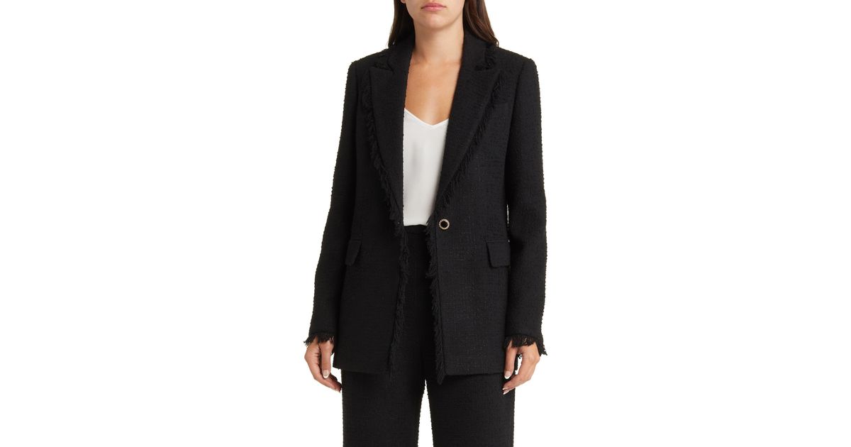 Ted Baker Katyy Fringe Detail Tweed Jacket in Black Lyst