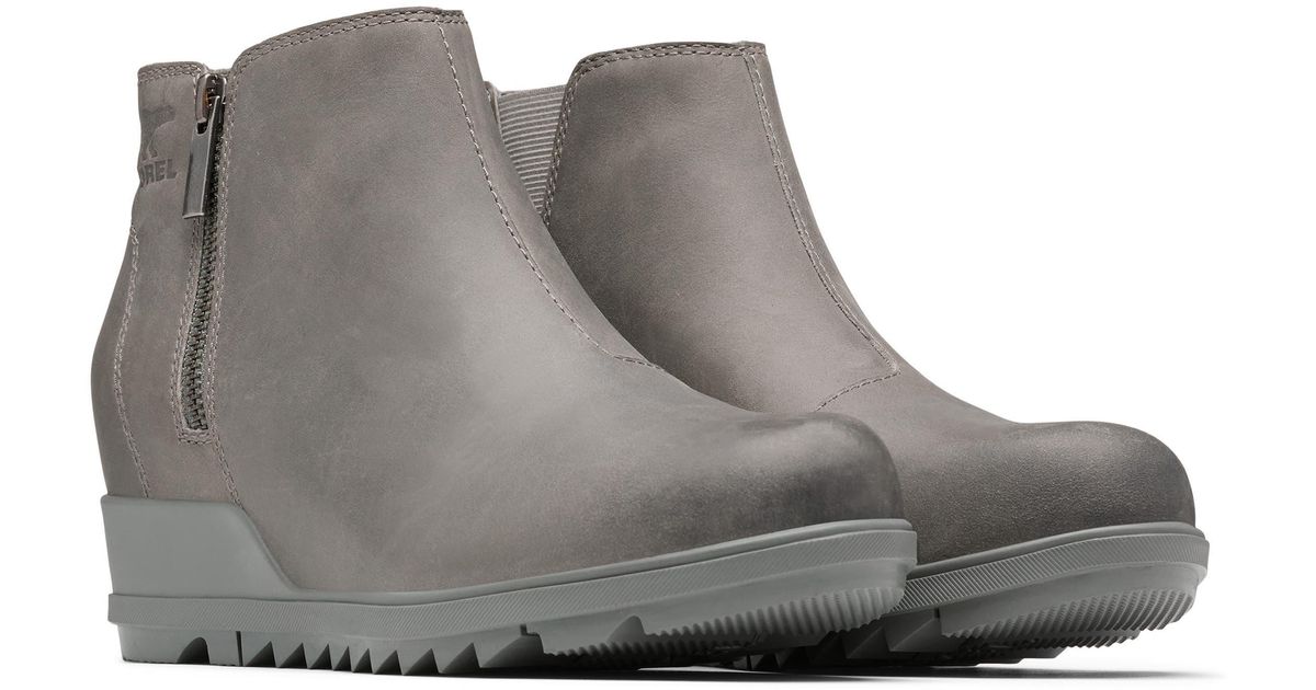 Sorel Evie Leather Zip Wedge Bootie in Gray Lyst
