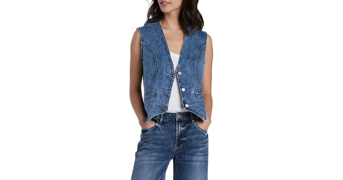 Wash Lab Denim Fitted Denim Vest in Blue Lyst