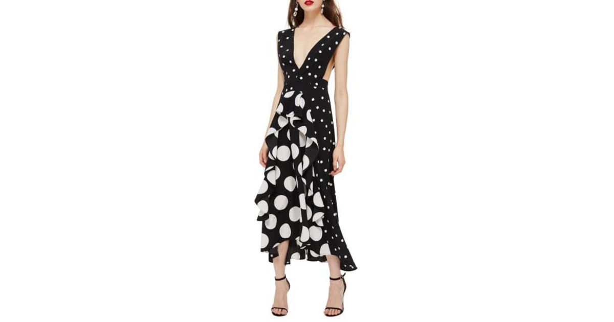 topshop spot plunge neck midi dress