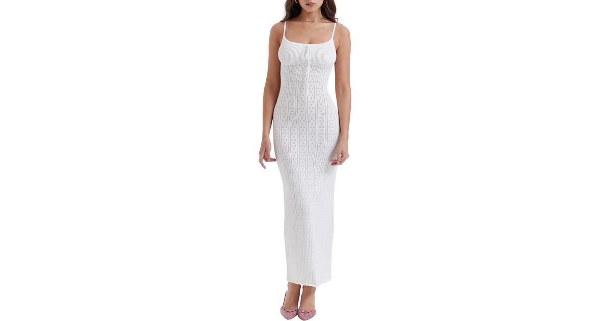 House Of Cb Pointelle Maxi Sweater Dress in White | Lyst