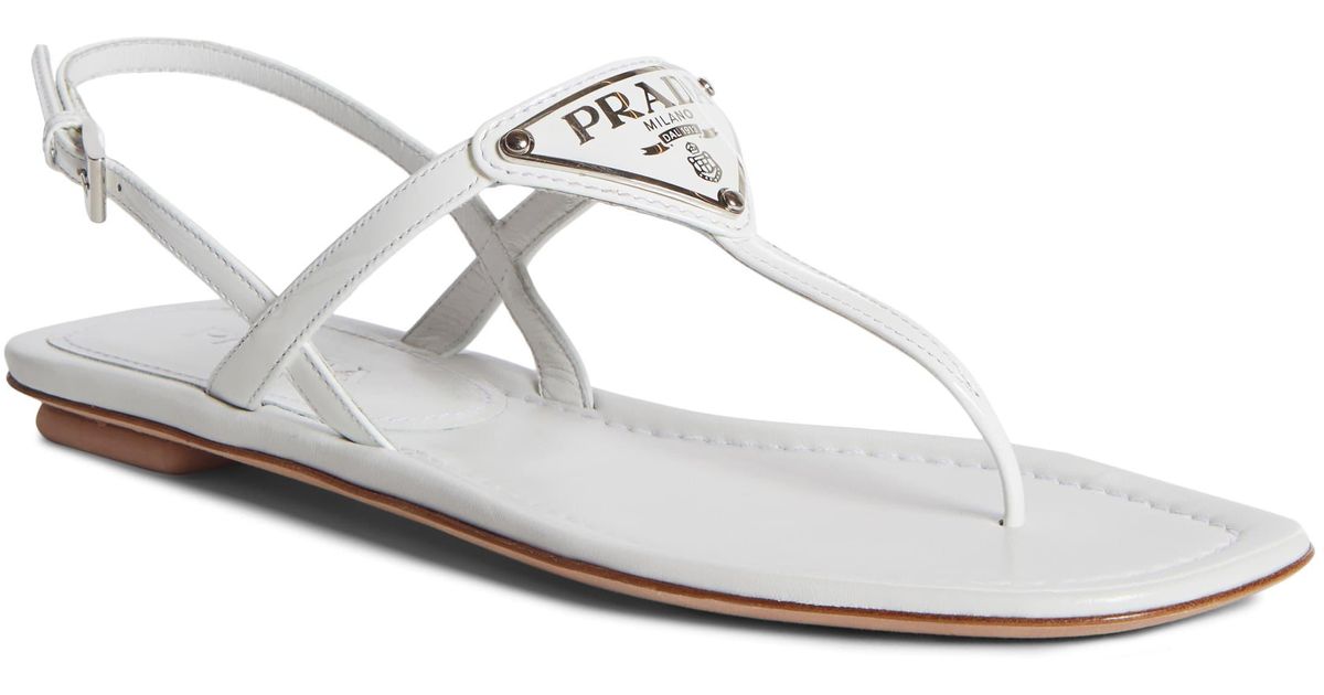 Prada Triangle Logo Sandal in White - Lyst