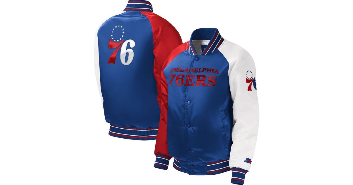 Starter Youth Philadelphia 76ers Raglan Fullsnap Varsity Jacket At