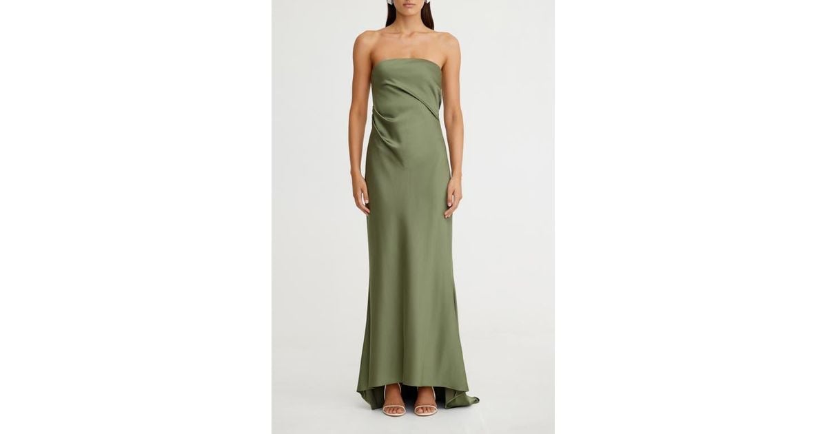 Significant Other Lucile Strapless Satin Gown With Train in Green | Lyst