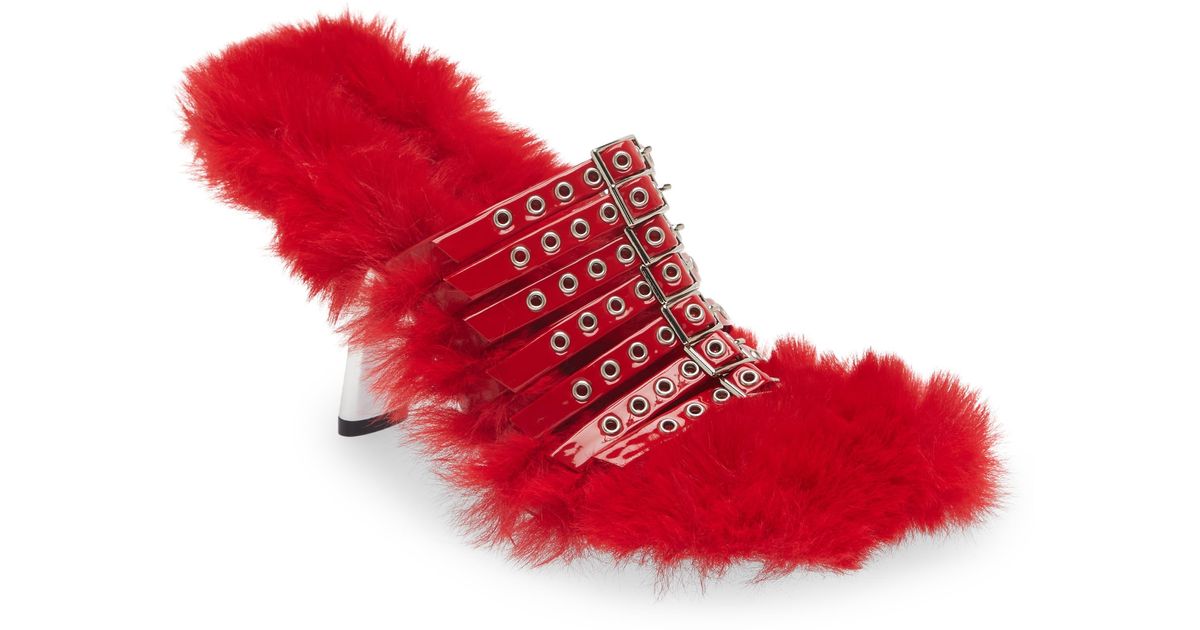 Jeffrey Campbell Fuzz Out Slide Sandal in Red | Lyst