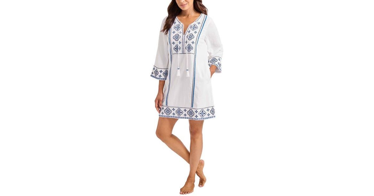 Tommy Bahama Bella Breeze Embroidered Cover-Up Tunic in White | Lyst