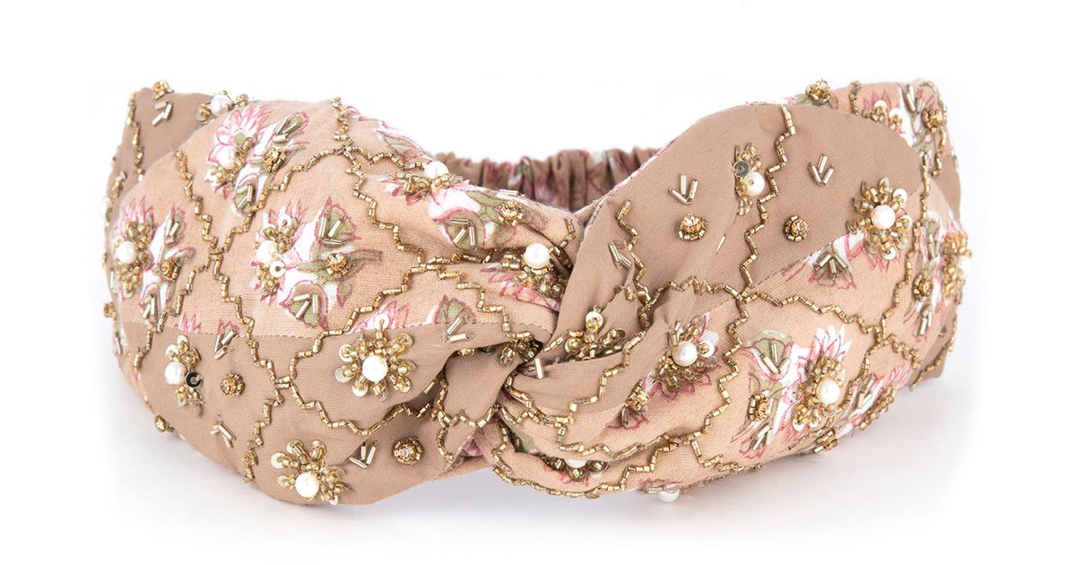Deepa Gurnani Paisley Floral Sequin Beaded Head Wrap in Pink | Lyst