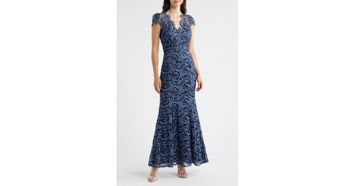 Eliza J Illusion Cap Sleeve Gown in Blue | Lyst Eliza J Illusion Cap Sleeve Gown in Blue | Lyst