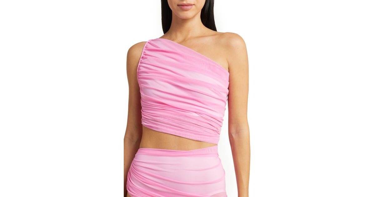 Norma Kamali Diana Shirred Crop Tankini Top in Pink Lyst